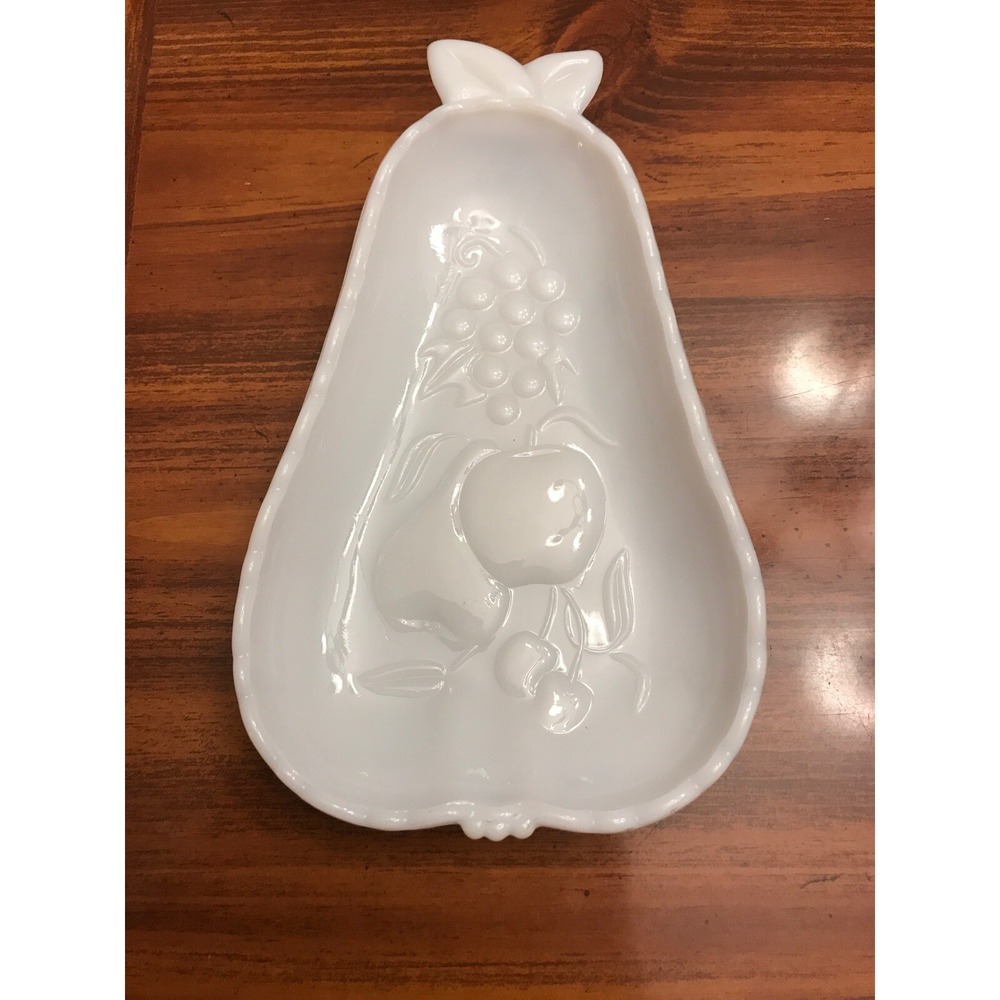 hazel atlas‎ pear shape milk glass tibit dish tray